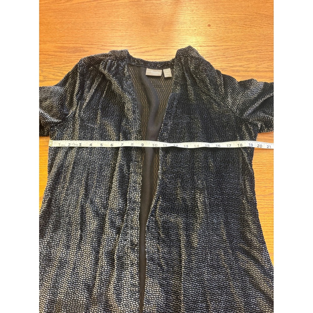 Chicos Travelers Collection Black Silver Textured Open Front Cardigan Size 1 M - Picture 5 of 9